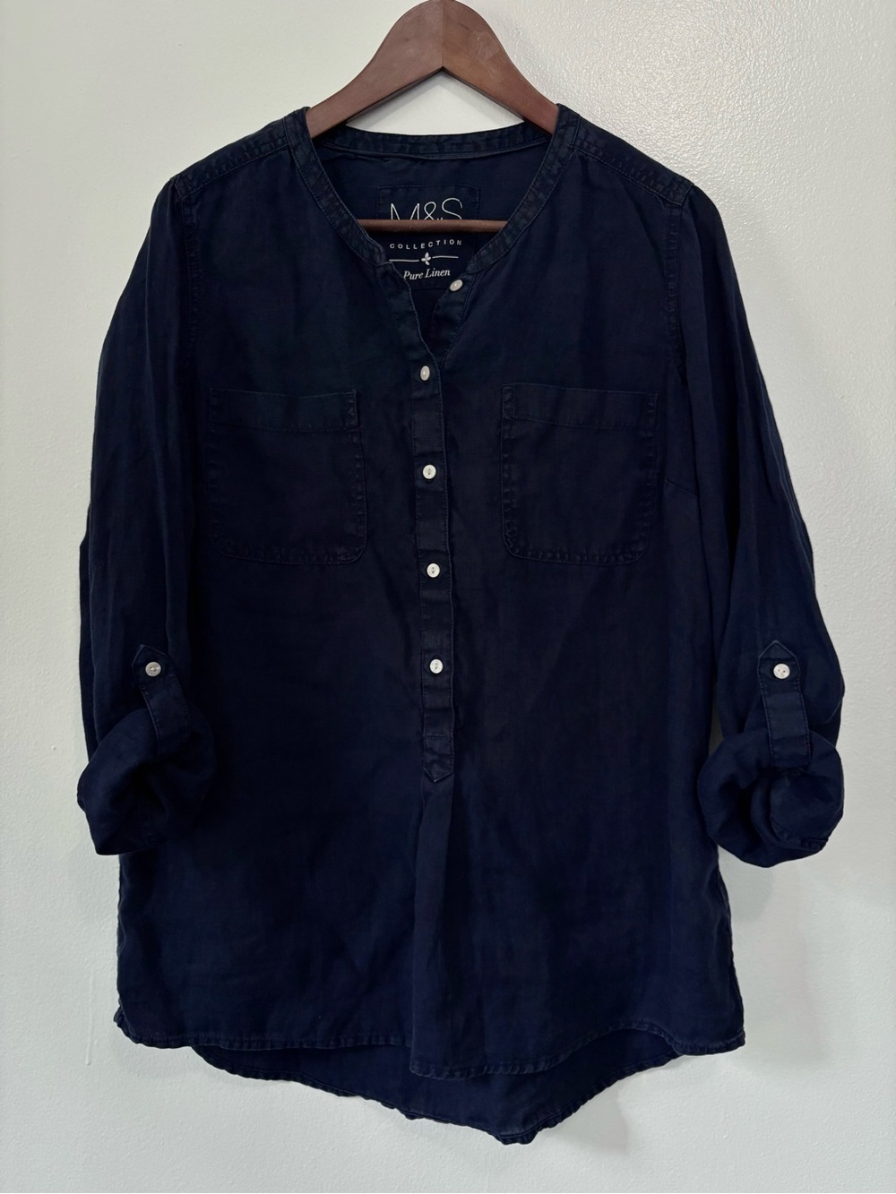Marks & Spencer Navy Button-Front Linen Blouse